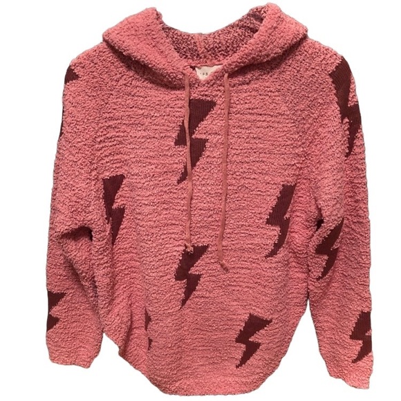 NWT⚡️Cozy Pullover Hoodie Medium Pink Long Sleeve Lightning Bolt Teddy Fuzzy - Picture 7 of 16